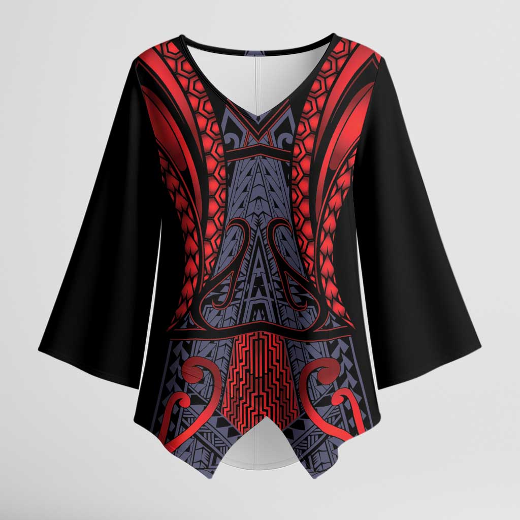 Custom New Zealand Kimono Sleeve Blouse Maori Kiwiana Pattern Tukutuku Motif