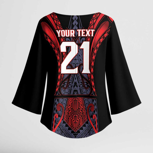 Custom New Zealand Kimono Sleeve Blouse Maori Kiwiana Pattern Tukutuku Motif
