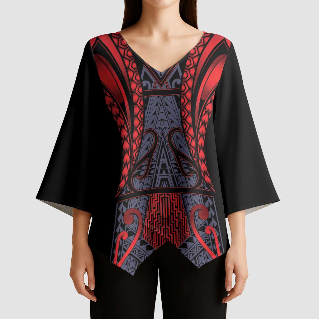 Custom New Zealand Kimono Sleeve Blouse Maori Kiwiana Pattern Tukutuku Motif