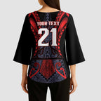 Custom New Zealand Kimono Sleeve Blouse Maori Kiwiana Pattern Tukutuku Motif