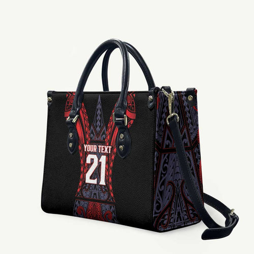 Custom New Zealand Leather Bag Maori Kiwiana Pattern Tukutuku Motif