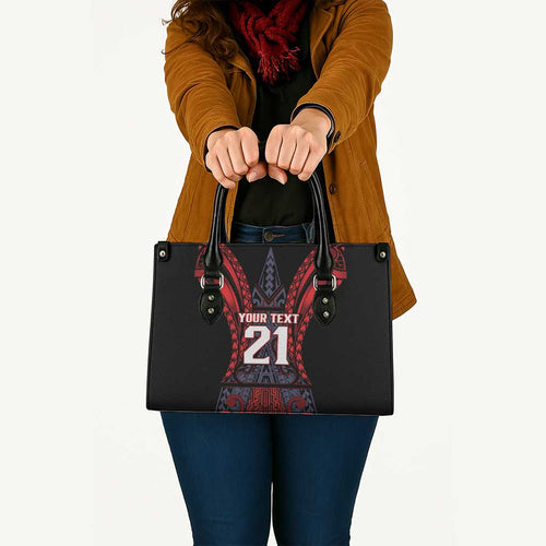 Custom New Zealand Leather Bag Maori Kiwiana Pattern Tukutuku Motif