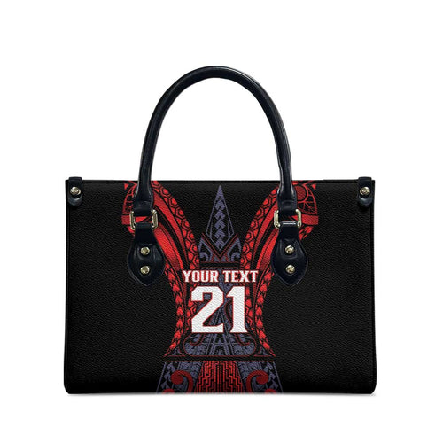 Custom New Zealand Leather Bag Maori Kiwiana Pattern Tukutuku Motif
