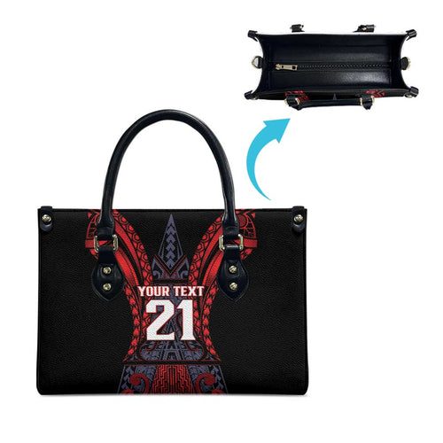 Custom New Zealand Leather Bag Maori Kiwiana Pattern Tukutuku Motif