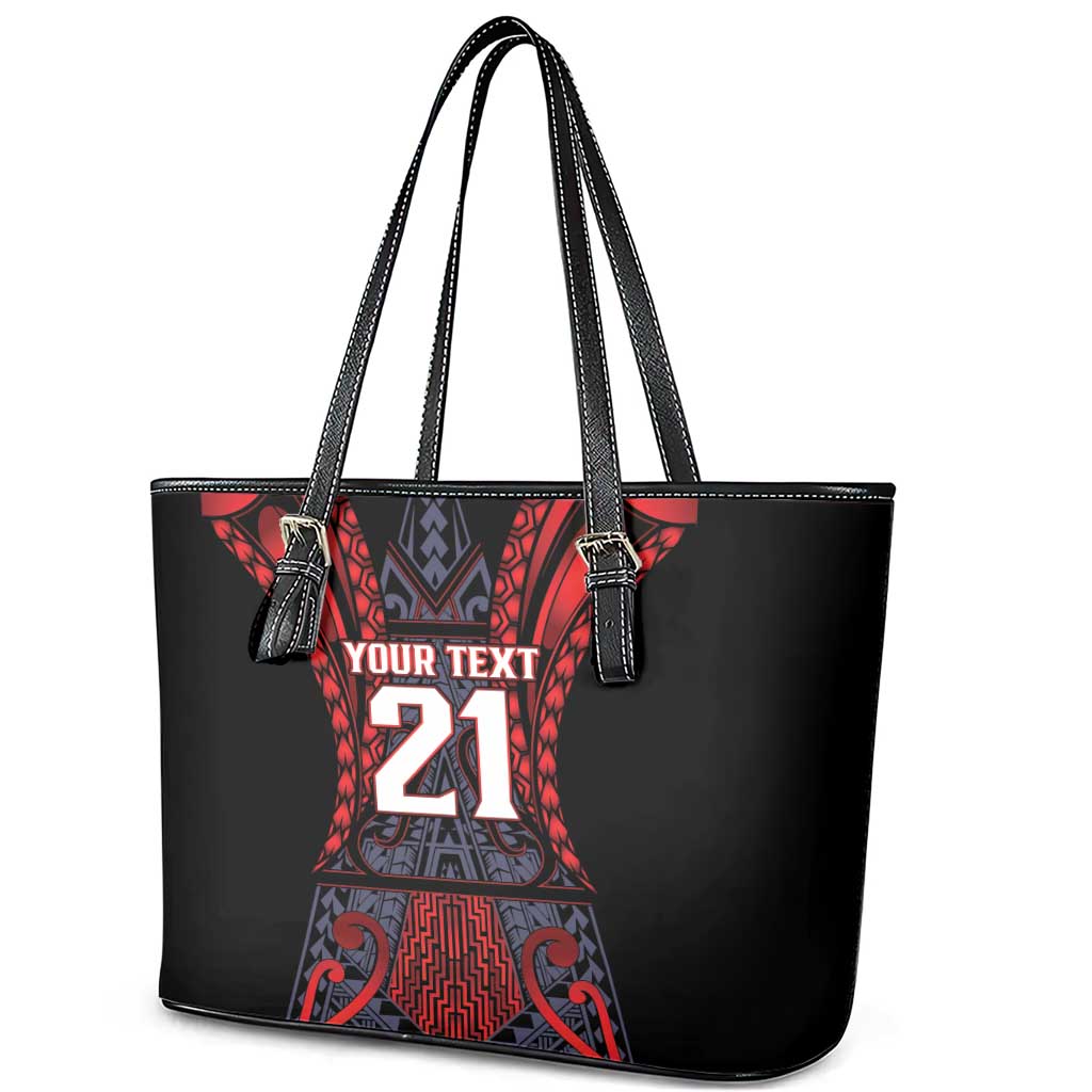 Custom New Zealand Leather Tote Bag Maori Kiwiana Pattern Tukutuku Motif
