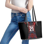 Custom New Zealand Leather Tote Bag Maori Kiwiana Pattern Tukutuku Motif