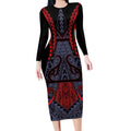 Custom New Zealand Long Sleeve Bodycon Dress Maori Kiwiana Pattern Tukutuku Motif