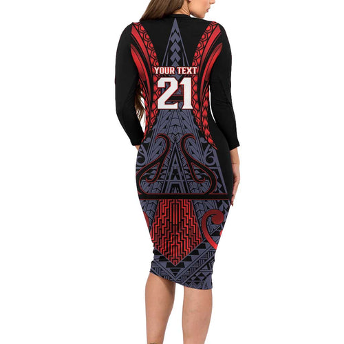 Custom New Zealand Long Sleeve Bodycon Dress Maori Kiwiana Pattern Tukutuku Motif