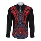 Custom New Zealand Long Sleeve Button Shirt Maori Kiwiana Pattern Tukutuku Motif