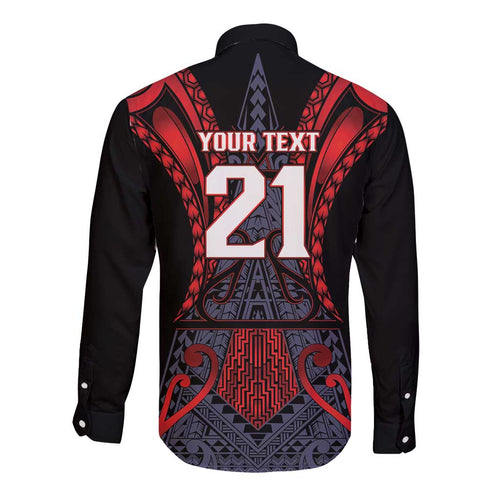 Custom New Zealand Long Sleeve Button Shirt Maori Kiwiana Pattern Tukutuku Motif