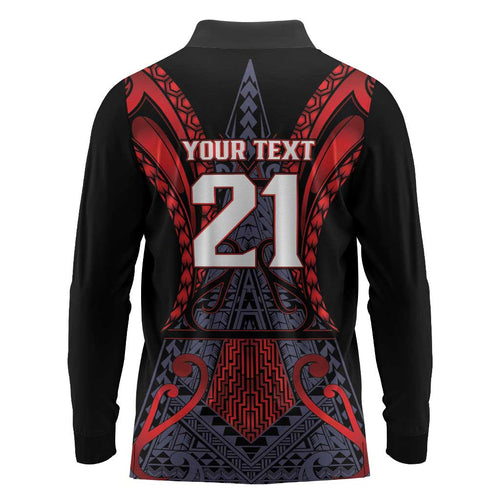 Custom New Zealand Long Sleeve Polo Shirt Maori Kiwiana Pattern Tukutuku Motif