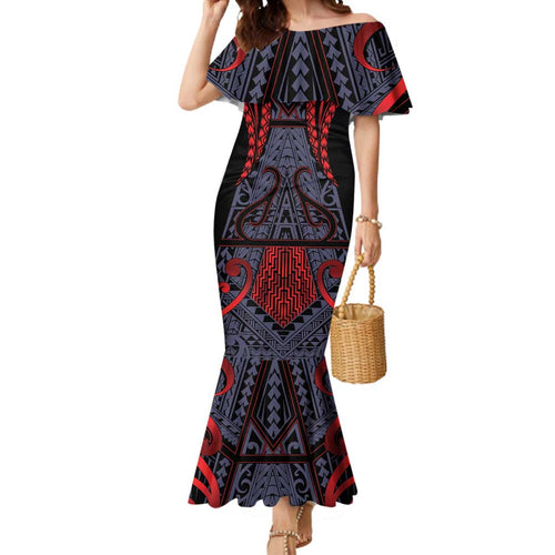 Custom New Zealand Mermaid Dress Maori Kiwiana Pattern Tukutuku Motif