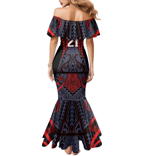 Custom New Zealand Mermaid Dress Maori Kiwiana Pattern Tukutuku Motif