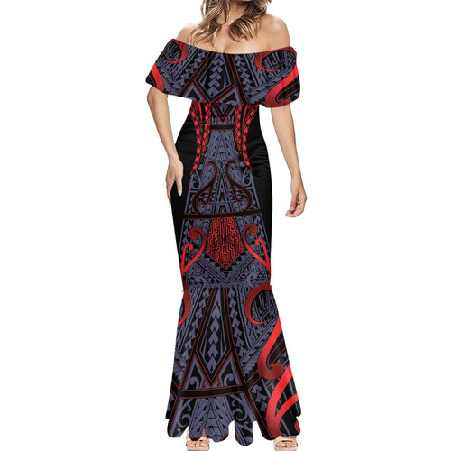 Custom New Zealand Mermaid Dress Maori Kiwiana Pattern Tukutuku Motif