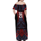 Custom New Zealand Off Shoulder Maxi Dress Maori Kiwiana Pattern Tukutuku Motif
