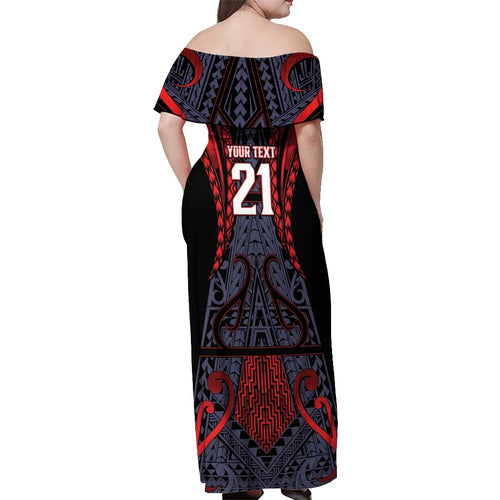 Custom New Zealand Off Shoulder Maxi Dress Maori Kiwiana Pattern Tukutuku Motif