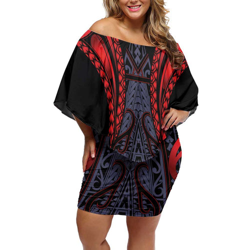 Custom New Zealand Off Shoulder Short Dress Maori Kiwiana Pattern Tukutuku Motif