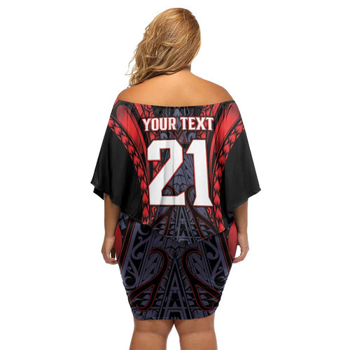 Custom New Zealand Off Shoulder Short Dress Maori Kiwiana Pattern Tukutuku Motif