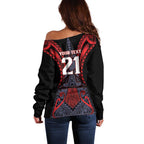 Custom New Zealand Off Shoulder Sweater Maori Kiwiana Pattern Tukutuku Motif