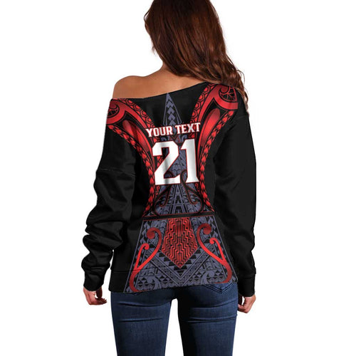Custom New Zealand Off Shoulder Sweater Maori Kiwiana Pattern Tukutuku Motif