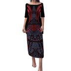 Custom New Zealand Puletasi Maori Kiwiana Pattern Tukutuku Motif