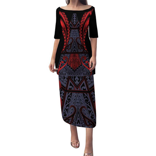 Custom New Zealand Puletasi Maori Kiwiana Pattern Tukutuku Motif