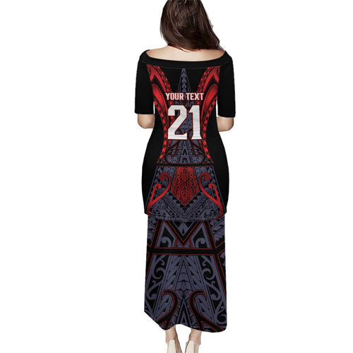 Custom New Zealand Puletasi Maori Kiwiana Pattern Tukutuku Motif