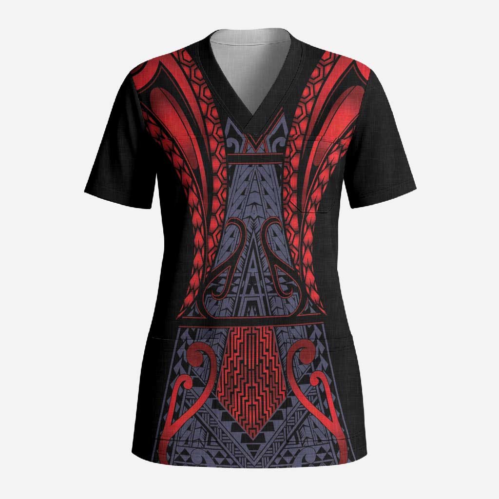 Custom New Zealand Scrub Top Maori Kiwiana Pattern Tukutuku Motif
