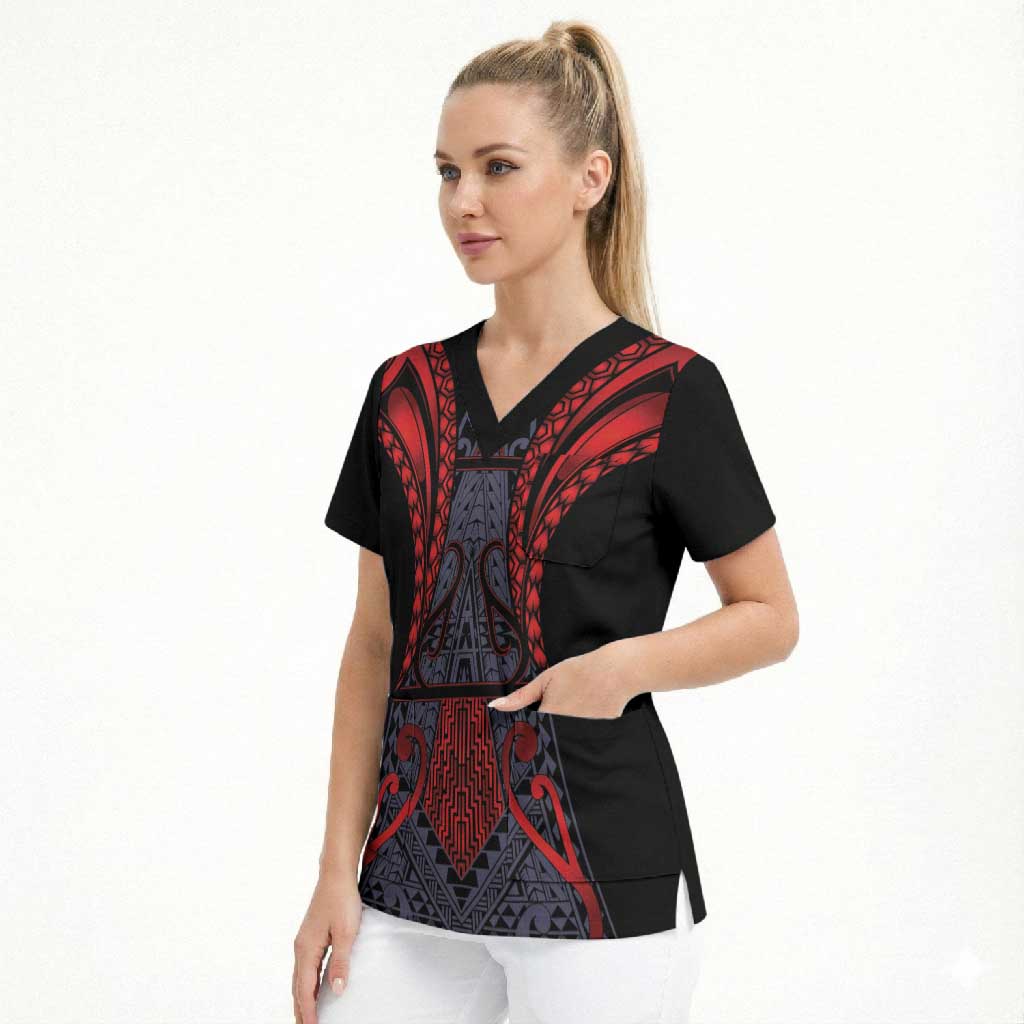 Custom New Zealand Scrub Top Maori Kiwiana Pattern Tukutuku Motif