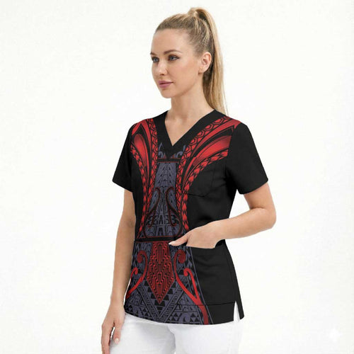 Custom New Zealand Scrub Top Maori Kiwiana Pattern Tukutuku Motif