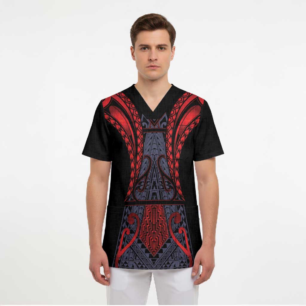 Custom New Zealand Scrub Top Maori Kiwiana Pattern Tukutuku Motif