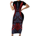 Custom New Zealand Short Sleeve Bodycon Dress Maori Kiwiana Pattern Tukutuku Motif