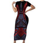 Custom New Zealand Short Sleeve Bodycon Dress Maori Kiwiana Pattern Tukutuku Motif