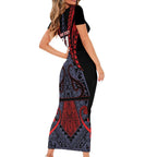 Custom New Zealand Short Sleeve Bodycon Dress Maori Kiwiana Pattern Tukutuku Motif