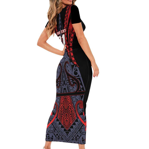 Custom New Zealand Short Sleeve Bodycon Dress Maori Kiwiana Pattern Tukutuku Motif