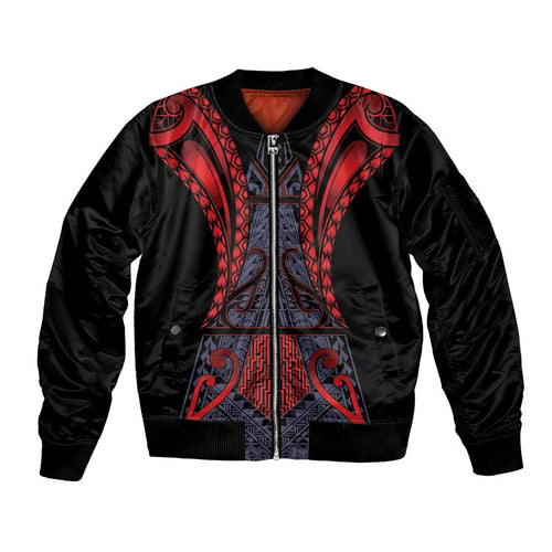 Custom New Zealand Sleeve Zip Bomber Jacket Maori Kiwiana Pattern Tukutuku Motif