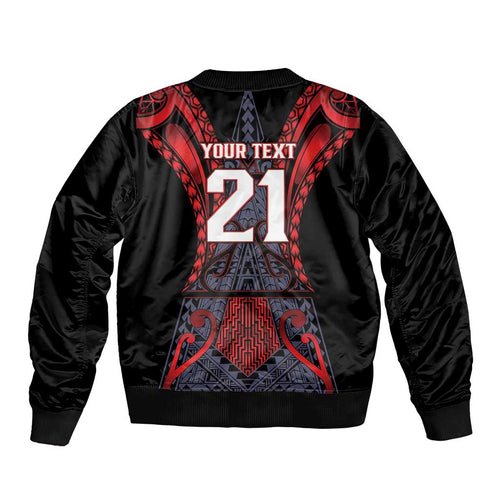 Custom New Zealand Sleeve Zip Bomber Jacket Maori Kiwiana Pattern Tukutuku Motif
