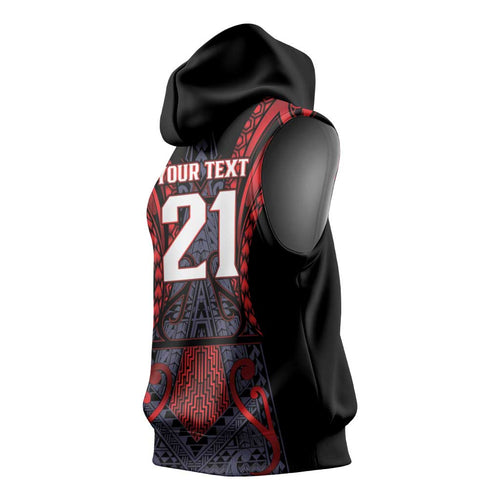 Custom New Zealand Sleeveless Hoodie Maori Kiwiana Pattern Tukutuku Motif