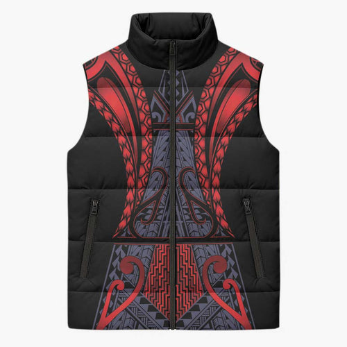 Custom New Zealand Sleeveless Puffer Jacket Maori Kiwiana Pattern Tukutuku Motif