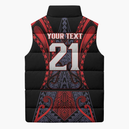 Custom New Zealand Sleeveless Puffer Jacket Maori Kiwiana Pattern Tukutuku Motif