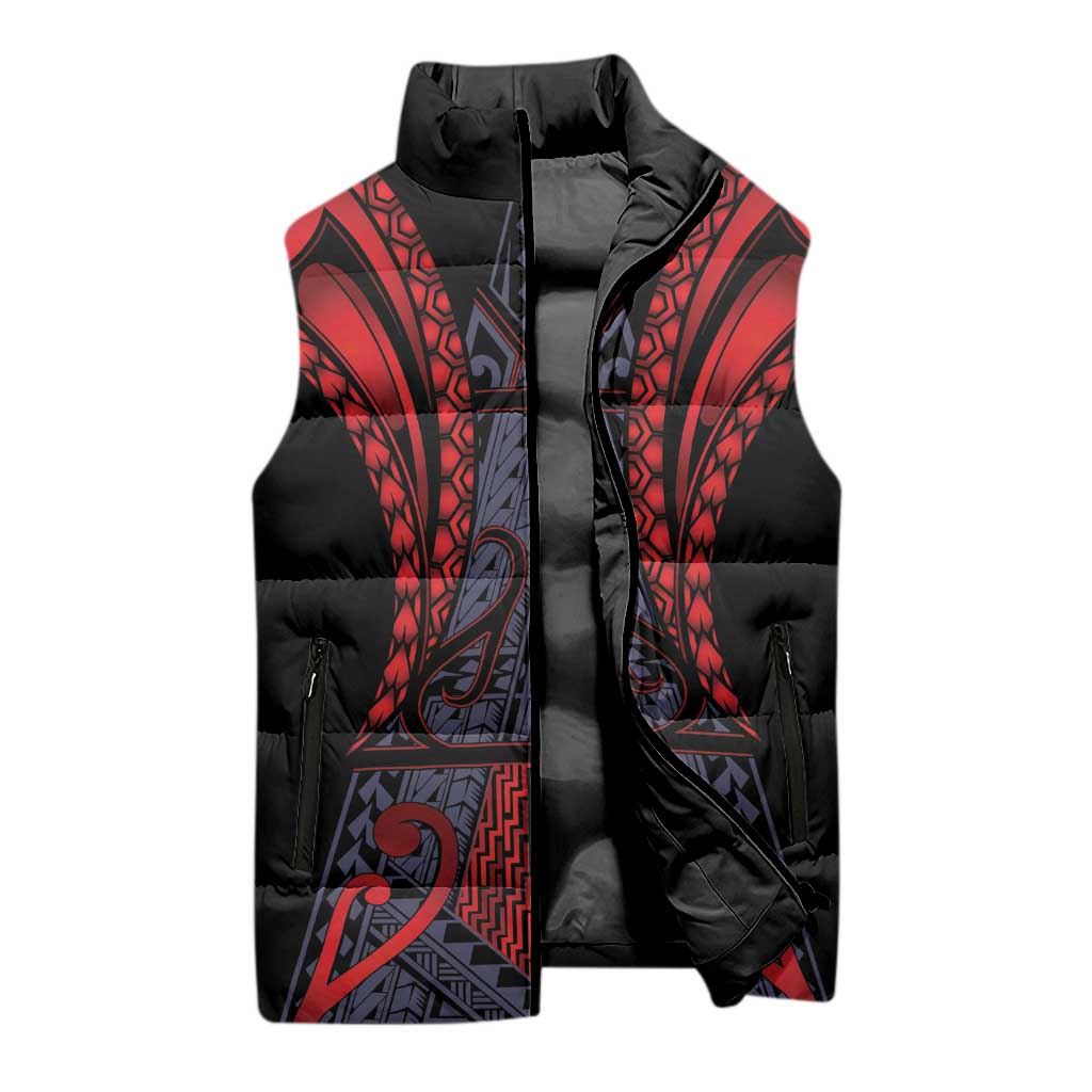 Custom New Zealand Sleeveless Puffer Jacket Maori Kiwiana Pattern Tukutuku Motif