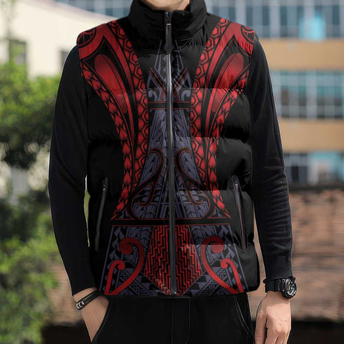 Custom New Zealand Sleeveless Puffer Jacket Maori Kiwiana Pattern Tukutuku Motif