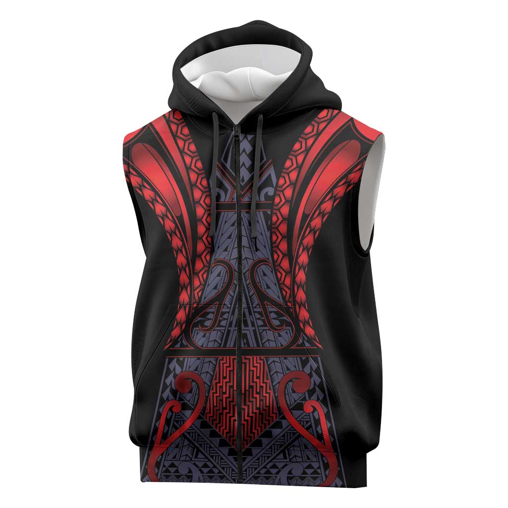 Custom New Zealand Sleeveless Zip Hoodie Maori Kiwiana Pattern Tukutuku Motif