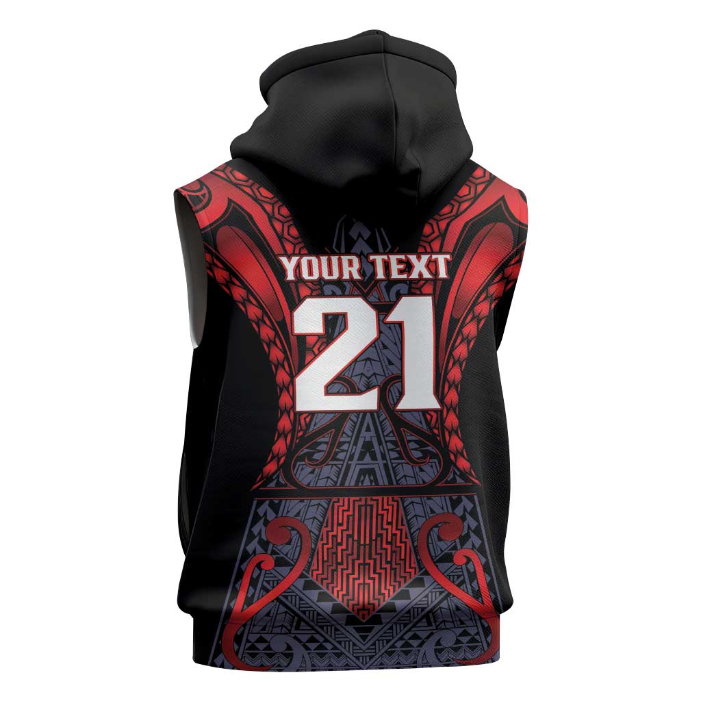 Custom New Zealand Sleeveless Zip Hoodie Maori Kiwiana Pattern Tukutuku Motif