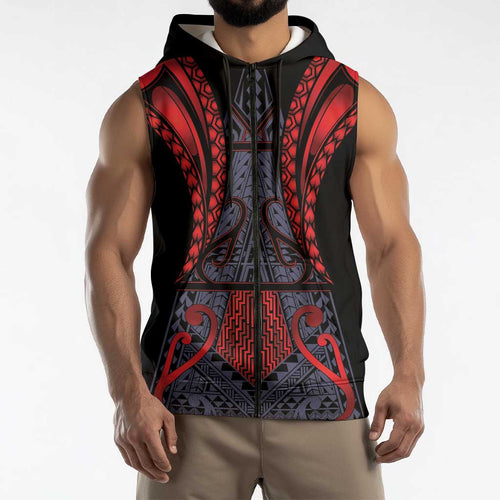 Custom New Zealand Sleeveless Zip Hoodie Maori Kiwiana Pattern Tukutuku Motif