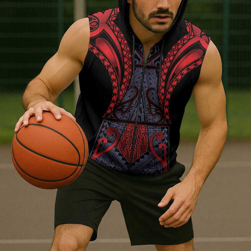 Custom New Zealand Sleeveless Zip Hoodie Maori Kiwiana Pattern Tukutuku Motif