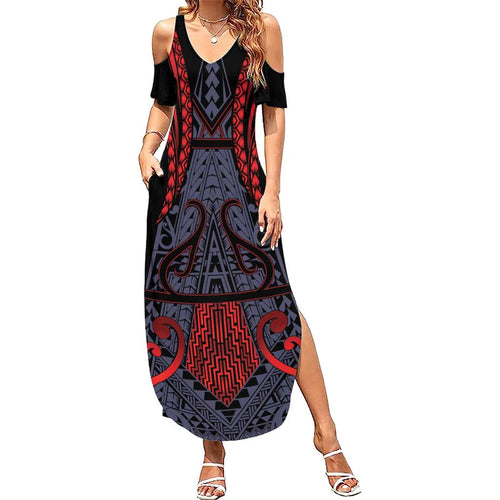Custom New Zealand Summer Maxi Dress Maori Kiwiana Pattern Tukutuku Motif