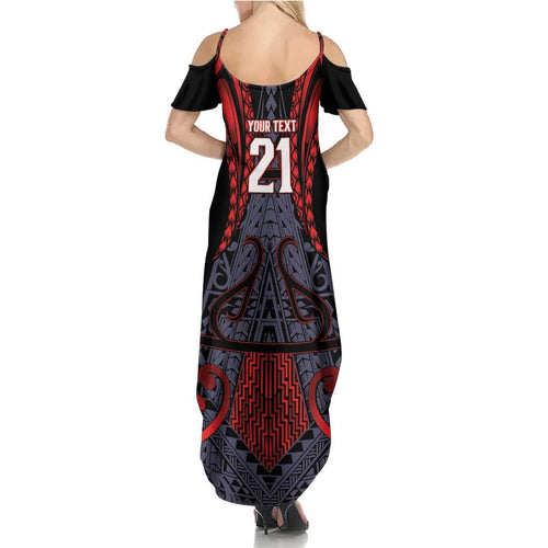 Custom New Zealand Summer Maxi Dress Maori Kiwiana Pattern Tukutuku Motif