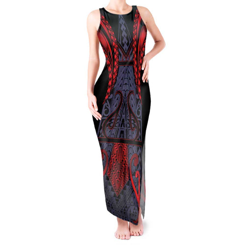 Custom New Zealand Tank Maxi Dress Maori Kiwiana Pattern Tukutuku Motif