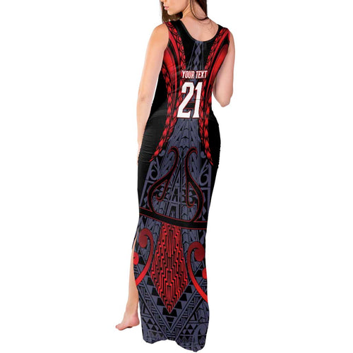 Custom New Zealand Tank Maxi Dress Maori Kiwiana Pattern Tukutuku Motif